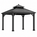 Pavillon de jardin en métal noir avec toit double 3x3m