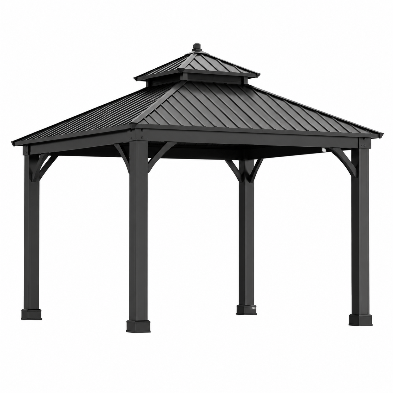 Pavillon de jardin en métal noir avec toit double 3x3m