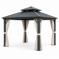 Pavillon de jardin en aluminium avec toit en acier et rideaux en polyester 3x3m