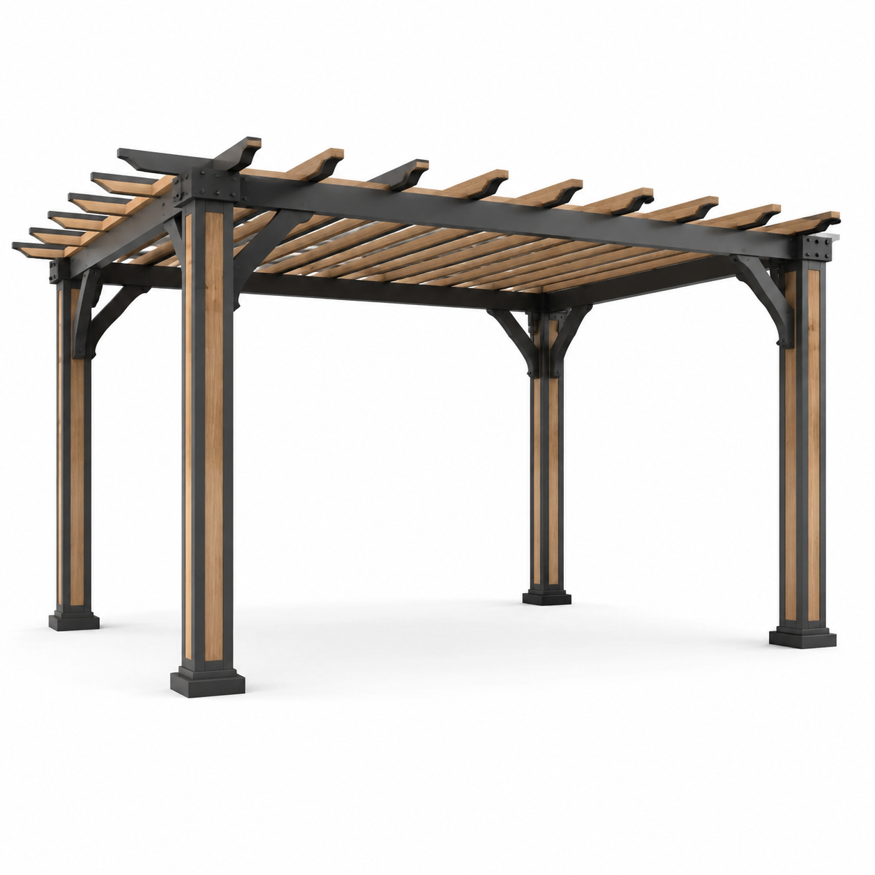 Pergola rectangulaire en aluminium et bois brun/noir 300x400 cm