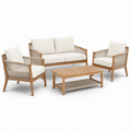 Ensemble de salon de jardin en bois et corde avec coussins beige