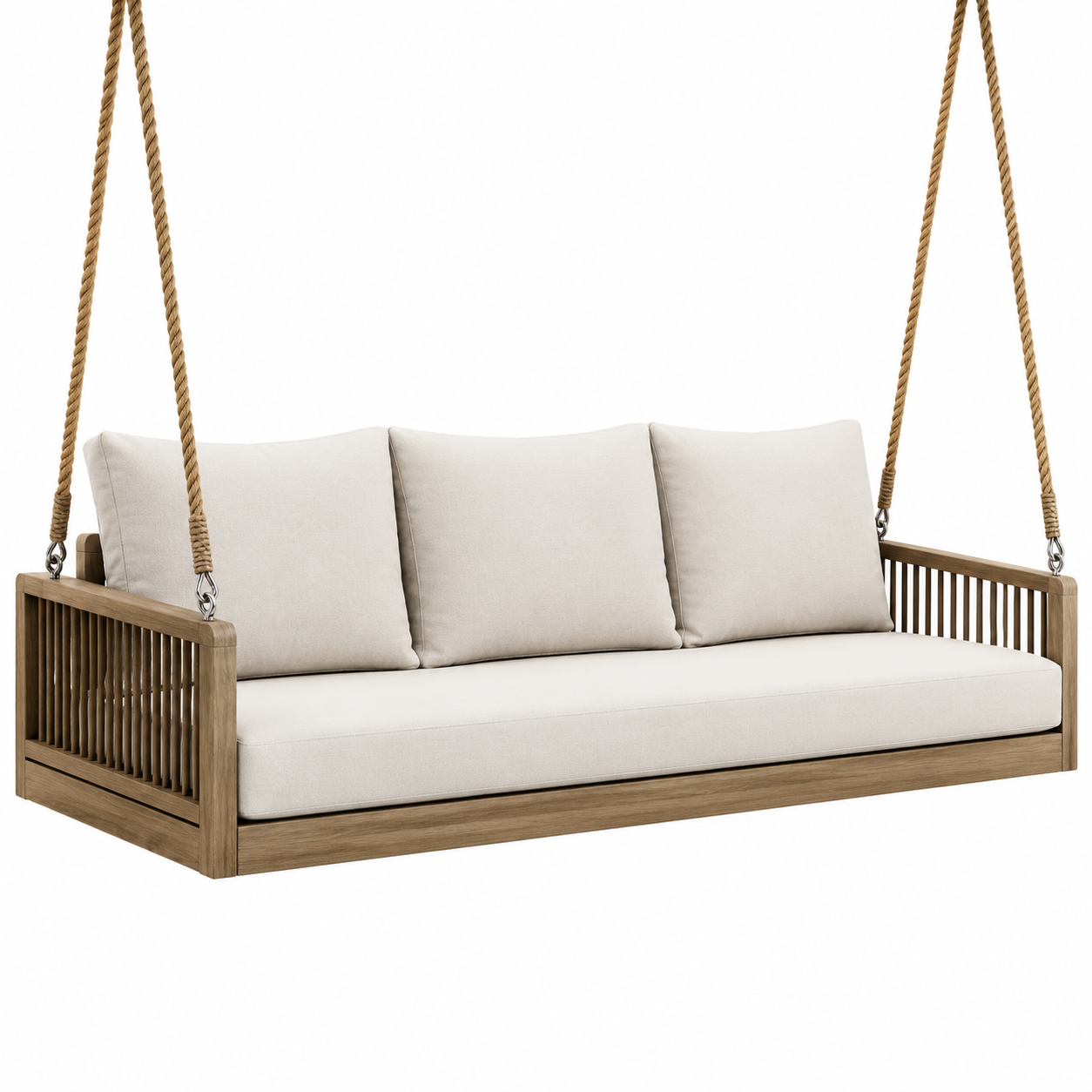Balancelle en bois avec coussins beige