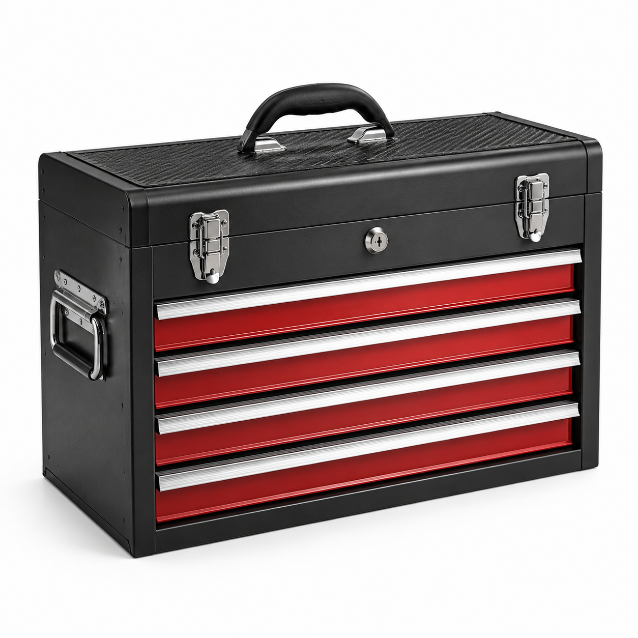 Boîte à outils en acier rouge et noir avec 4 tiroirs