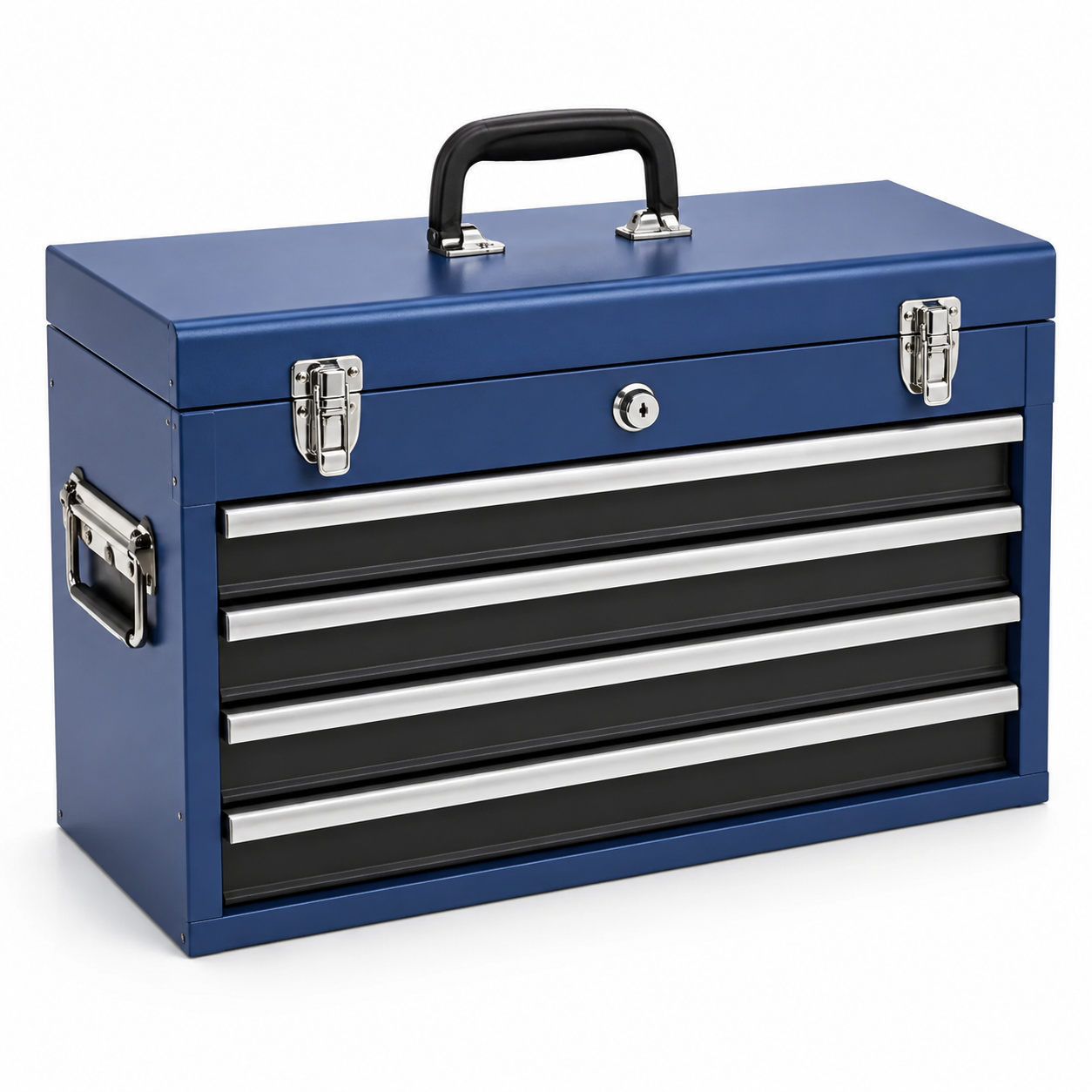 Boîte à outils en métal bleu et noir avec 4 tiroirs, 53 cm