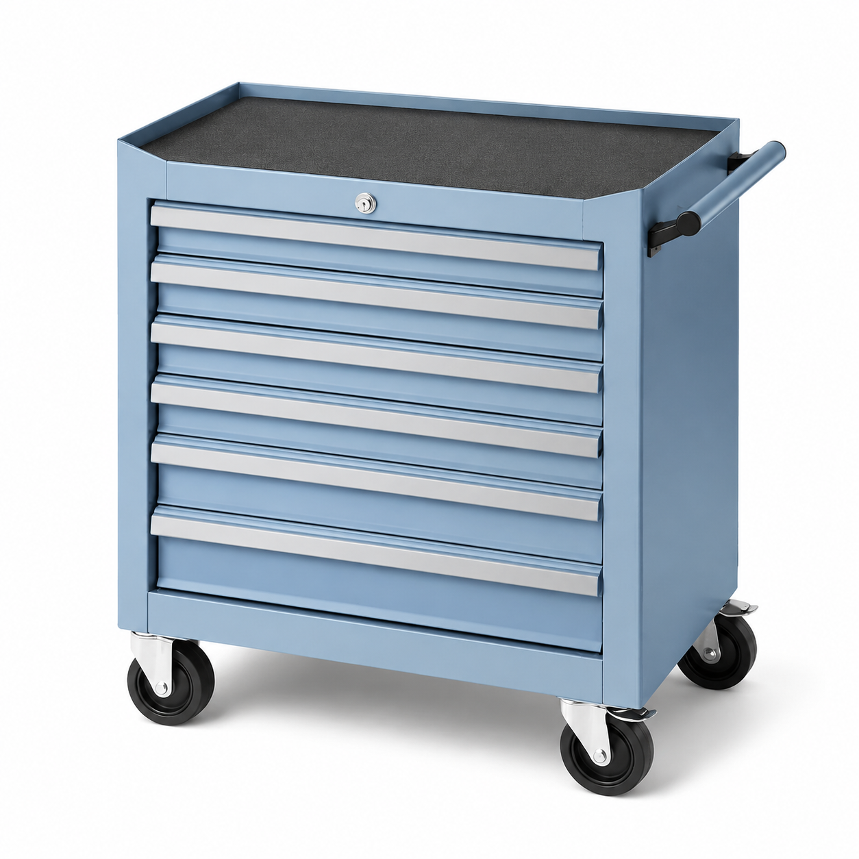 Chariot à outils en métal 7 tiroirs bleu avec poignées