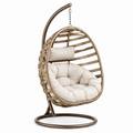 Fauteuil suspendu en rotin synthétique avec coussin polyester beige