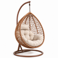 Chaise à suspendre en rotin avec coussin beige et support en métal