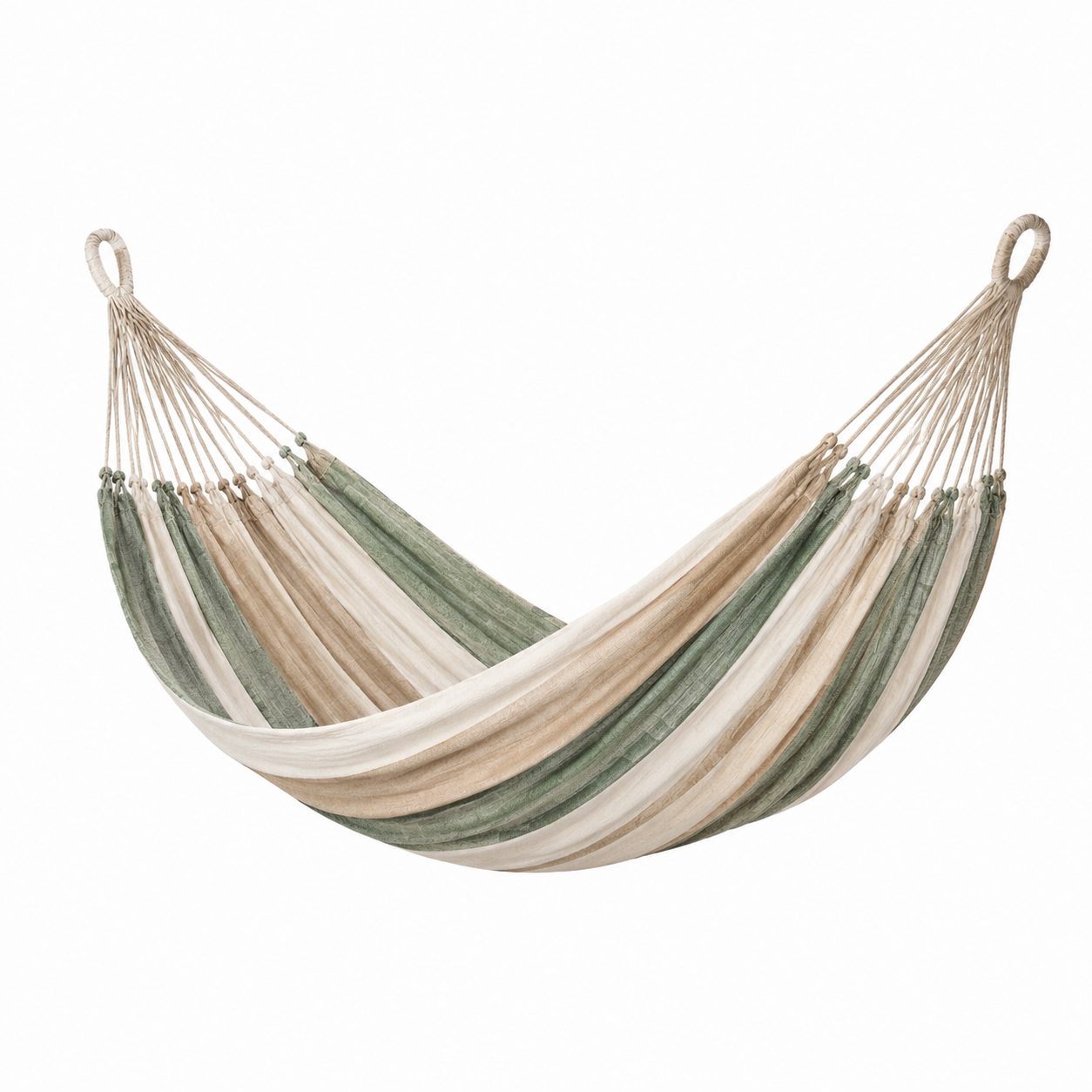Hamac en Coton Rayé Beige et Vert