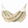 Hamac en coton rayé beige et vert avec franges 200x150 cm